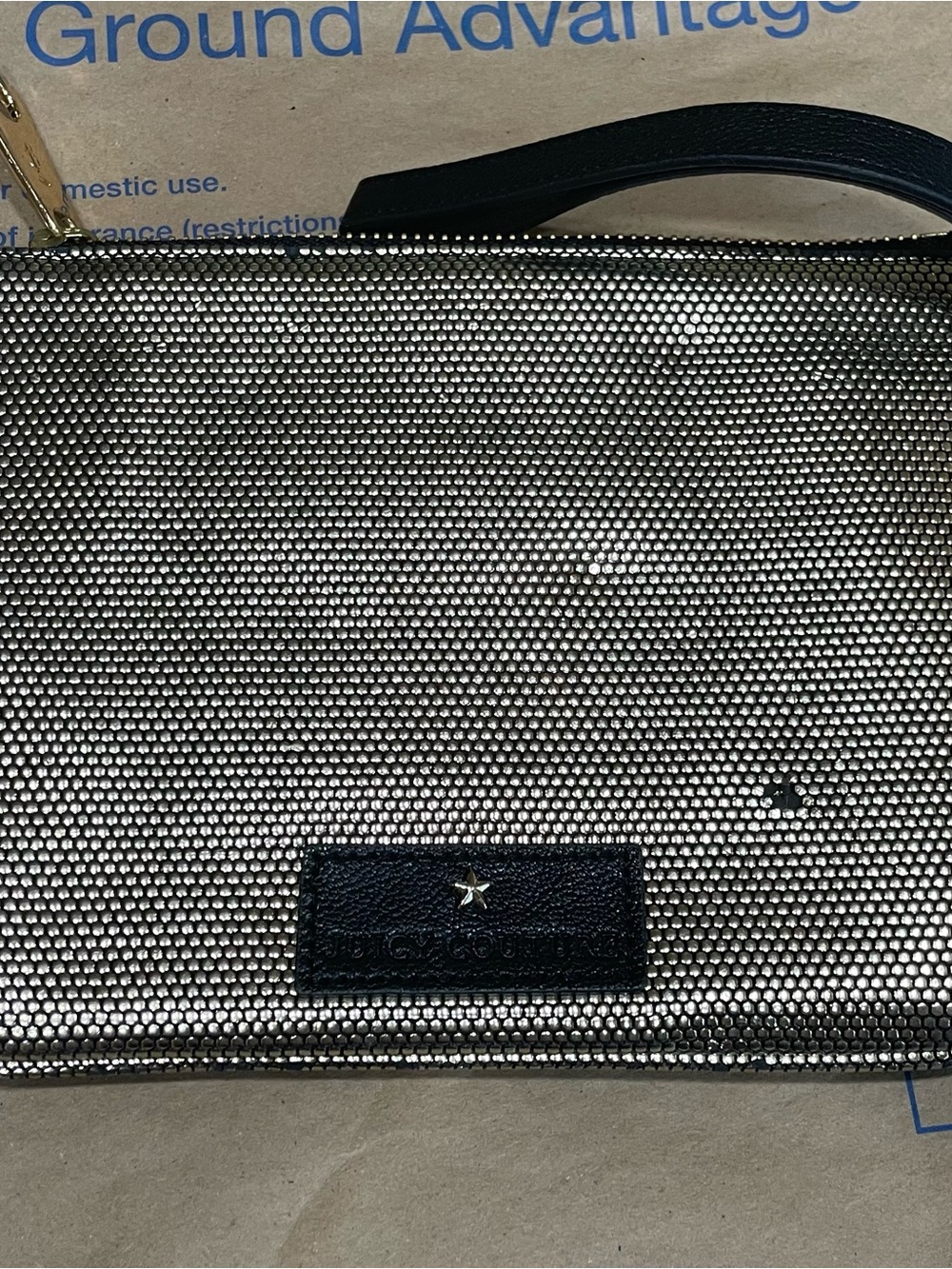 Juicy Couture Black 100% Goat Leather Wristlet with Metallic Stars EUC - Picture 5 of 10